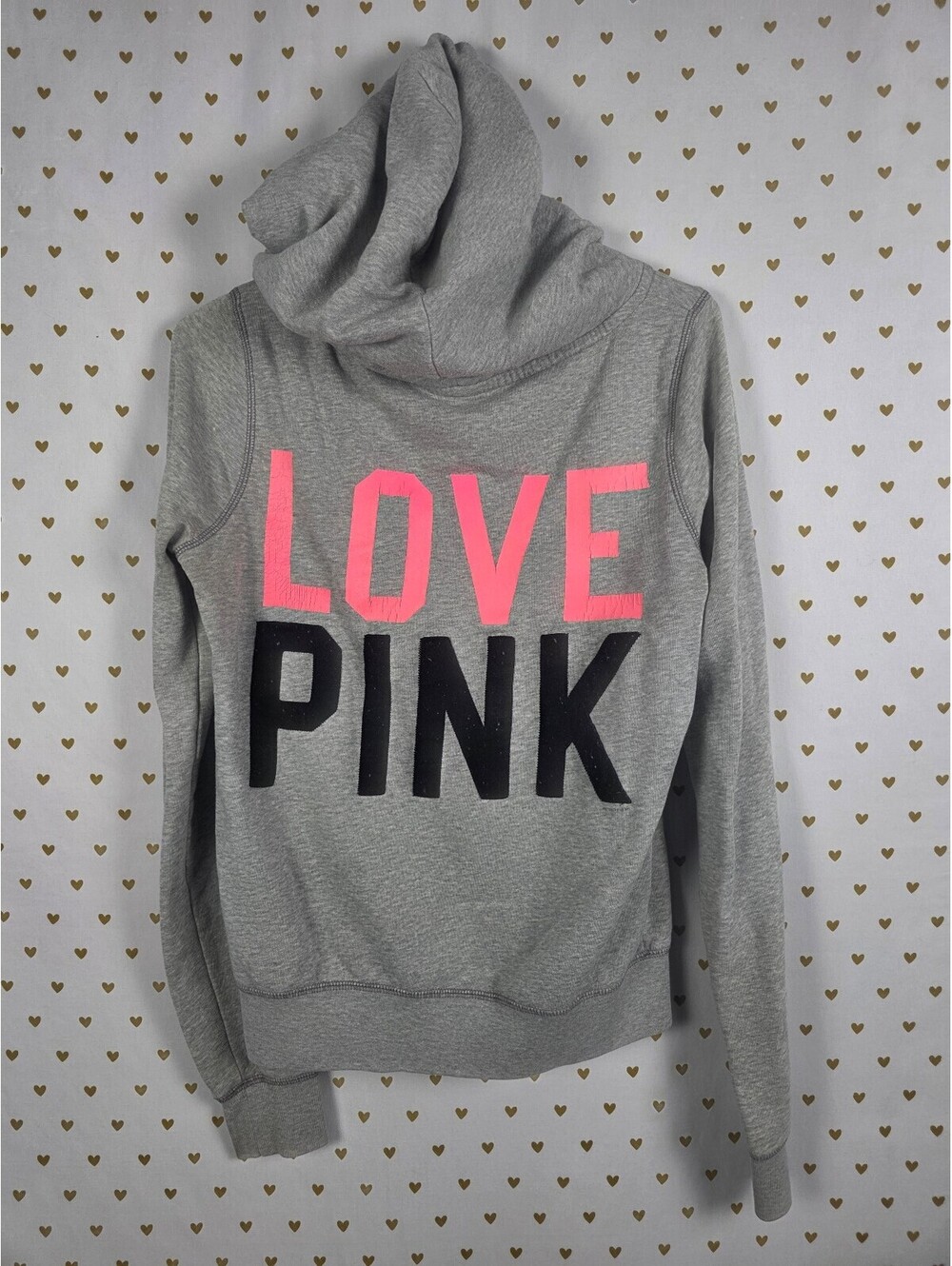 Victorias Secret Pink Vintage Grey Y2k Full zip Hoodie Jacket Logo Large